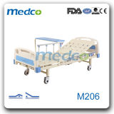 Hospital Patient Care Bed, 2 Functions Manual Nursing Bed with Over Bed Table