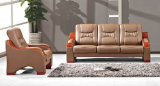 Hot Sale Leisure Design Popular Classical Hotel Chair Office Leather Sofa with Wooden Armrest in Stock