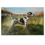 Handmade Hunting Dog in Grassland Oil Paintings on Canvas for Decoration