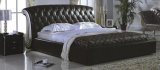 Round Headboard Modern Leather Double Bed with Wooden Frame