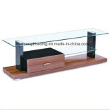 Wooden Glass Coffee Table with Drawers