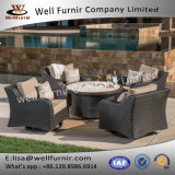Well Furnir WF-17113 Rattan 5pc Swivel Chat Set with Fire Table