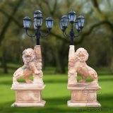 Natural Marble Lion Sculpture with Lamp for Decoration