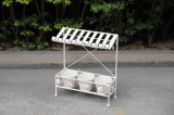 Antique White Metal Planter Stand with 3 Pots Holder
