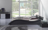Black Curved Shape Leather Bedroom Bed with Wooden Bed
