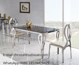 Popular Metal Glass Top Stainless Steel Dining Table for Home Furniture