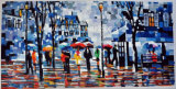 Impressive People Under The Rain Landscape Oil Paintings for Decoration