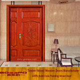 Unequal Double Door Solid Wood Entrance Door with Painting (XS1-023)