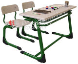 New Design and Cheap School Furniture Classroom Double Desk with Bench Attached