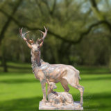 Sunset Red Stag Marble Statue Sculpture, Animal Statue