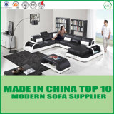 American Modern Living Room U Shape Leather Sofa with LED