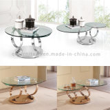 Rose Golden Stainless Steel Frame Functional Rotating Glass Coffee Table
