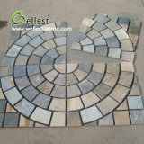 St-014 Yellow Wood Slate Square Meshed Paving Stone for Landscape