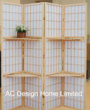 Natural Color Classic Rice Paper Non-Woven and Wooden Japanese Style Folding Shoji Screen Room Divider W/Shelf X 4 Panel