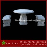 White Stone Round Table with Bench (NS-Z136)