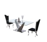 Modern Italian Design Furniture Dining Table with Stainless Steel Two Leaf Chrome Base