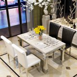 Modern Furniture Stainless Steel Lines Pattern Marble Dining Table