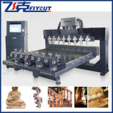 4 Axis 8 Spindle Rotary and Flat Automatic 3D Woodcarving CNC Router for Statue, Stair, Furniture