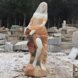 Sunset Red Marble Stone Garden Lady Sculpture