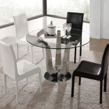 Round Tempered Glass Top Metal Dining Table