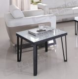 White Laqure Glass End Table with Iron Frame