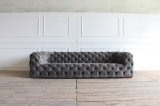 Classic Button Tufting Grey Color Lint Fabric Chesterfield Sofa