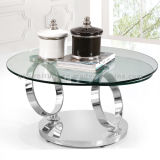 Rotatable Round Stainless Steel Coffee Table with Glass Top