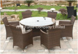 Garden Furniture 6 Seat in Mocha Brown Rattan. 140cm Table with 6 Chairs + Cushion