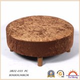 Home Furniture Wooden Round Velvet Fabric Seating Ottoman