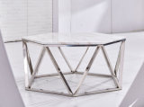 Brass Metal White Marble Hexagon Frame Coffee Table