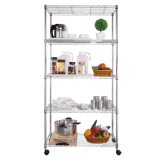 Antimicrobial 5 Shelf Pretty Home Open Kitchen Storage Shelving with Wheels, Easy Assemble