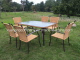 7PCS Woven Rattan Steel Tube Table and Chair Suit