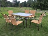 7PCS Woven Rattan Steel Tube Table and Chair Suit