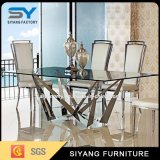Stainless Steel Furniture Square Long Glass Dining Table