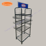 Durable Metal Floor Standing Wire Hanging Basket Display Stand with Hooks