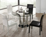 Round Dining Table with Clear Tempered Glasstop and Steel Base