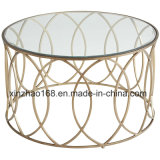 Metal Round Gold Purple Frame Faceted Glass Coffee Table
