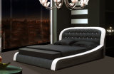 European Style Crystal Tufted Headboard Leather Bed for Home