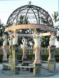 Outdoor Marble Statue Garden Gazebo with Antique Stone Sculpture (GR035)