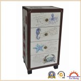 4-Drawer Fabric Accent Marine Print Wooden Chest
