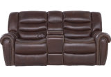 Modern Genuine Leather Sofa with Console Storage