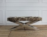 Cross Stainless Steel Frame Cowhide Ottoman Bench
