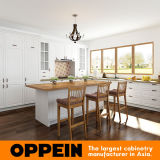 Oppein White L Shaped Kitchen Cabinets with Island OP17-PVC02