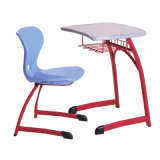 Cheap Wood Fixed Single Desk and Plastic Chair for Classroom Furniture & Tables with Wood Book Shelf