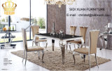 Rectangle Glass Dining Table with Stainless Steel Legs Home Furniture
