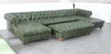 Green Leather KTV Sofa, Button Leather Sofa, Classic L Shape Sofa with Ottoman Tde-02