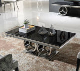 Mercedes Shape Stainless Steel Base Black Glass Top Coffee Table