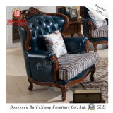 Ruifuxiang Sofa with Blue Leather Back and Fabric Seat Cushion (N284D)