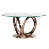 Modern Metal Clear Glass Top Rose Gold Round Glass Dining Table