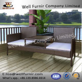 Well Furnir T-008 Patio Brown Poly Rattan Two-Seater Bench with Tea Table